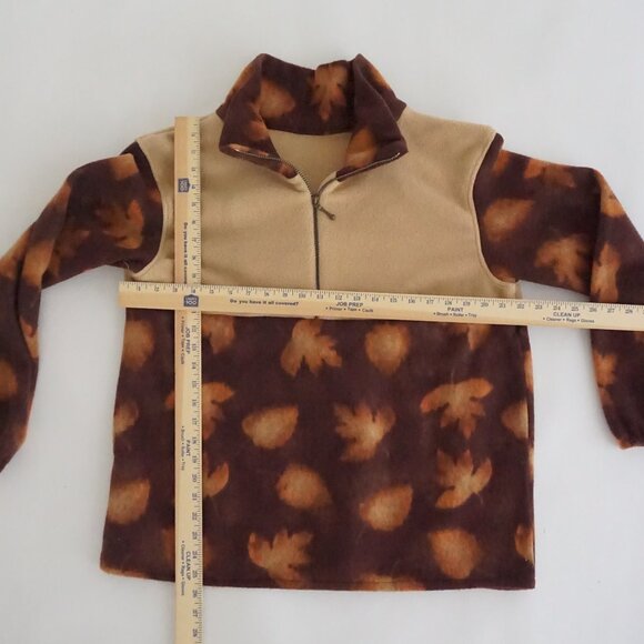 Vintage Brown Tan Leaf Print Quarter Zip Fleece Cottagecore Gorpcore Sweater S - Picture 2 of 10